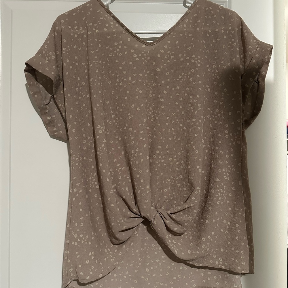 Hippie Rose Tan Knot Front Blouse